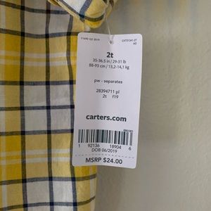 2t boys yellow and blue plaid button down carters